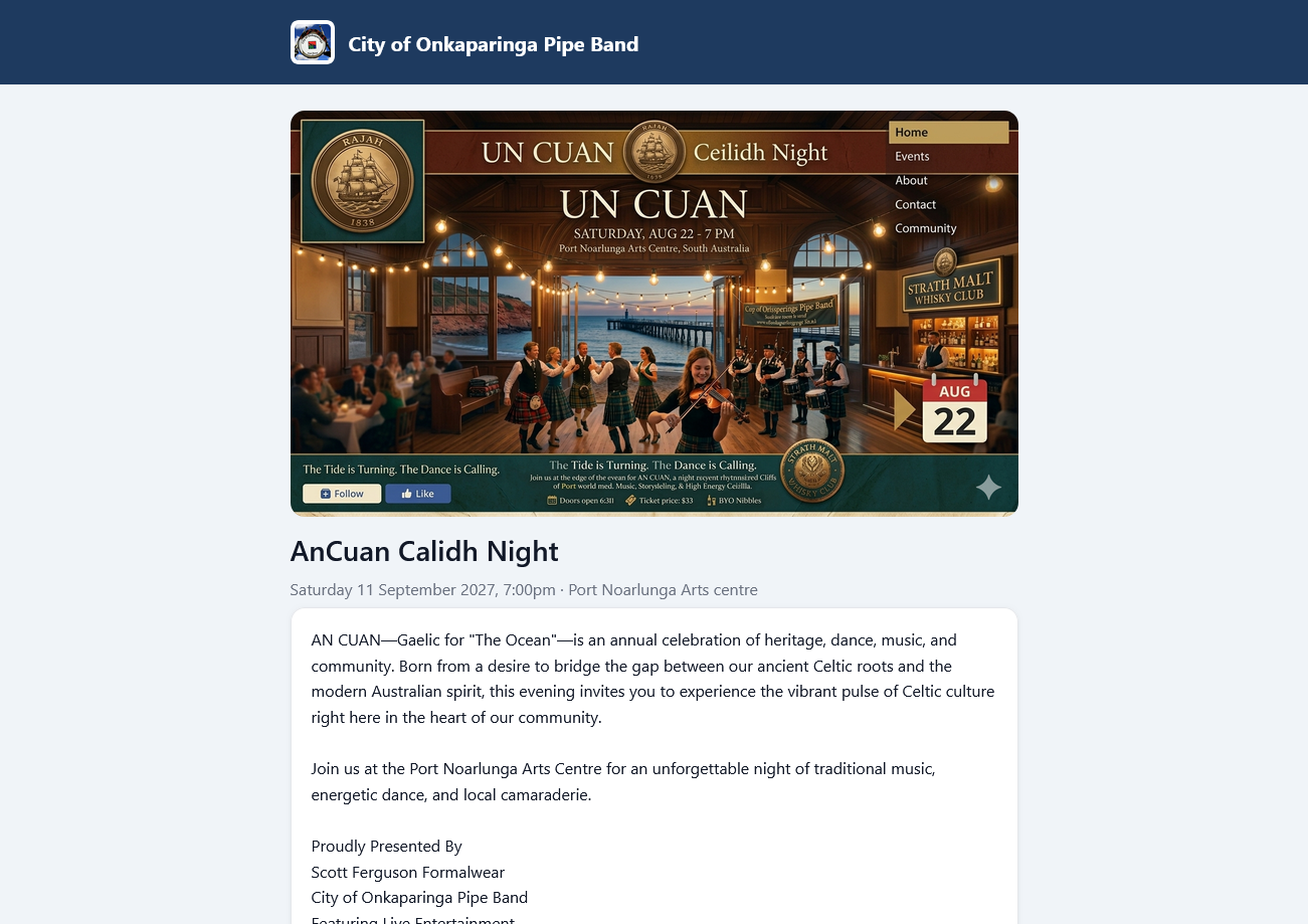 A club-branded event booking page with the club logo, colours and event banner